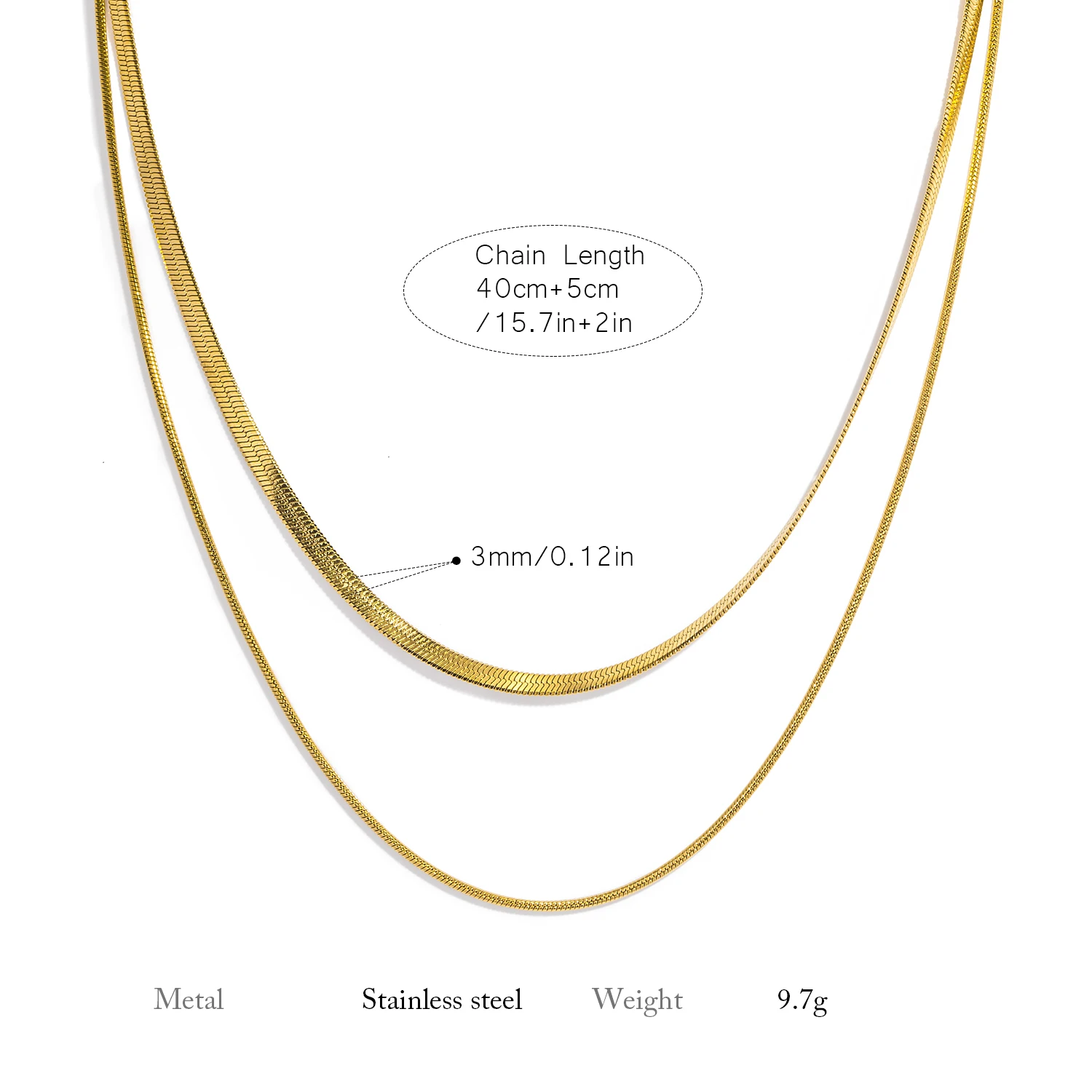 قلادة سلسلة ثعبان رقيقة من الفولاذ المقاوم للصدأ بطبقتين مقاومة للماء 18 قيراط مطلية بالذهب والمجوهرات هدية صديقة