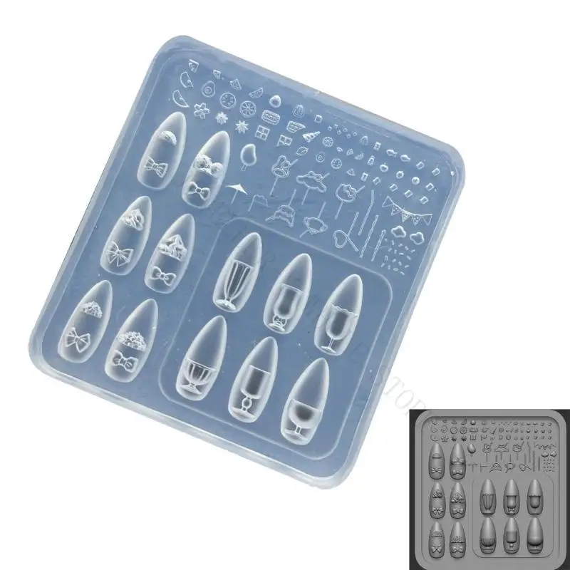 R7UF Multiple Pattern Silicone Stencils Raised Art Embellishments Floral Cup Bowknot Designs Jewelry Making Tool
