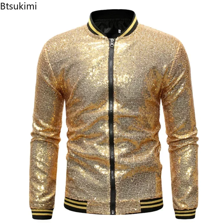 Nuove giacche lucide con paillettes da uomo 2024 cappotti con Zip in stile Punk giacche Nightclub DJ Stage performance Party Dance Show Clothes