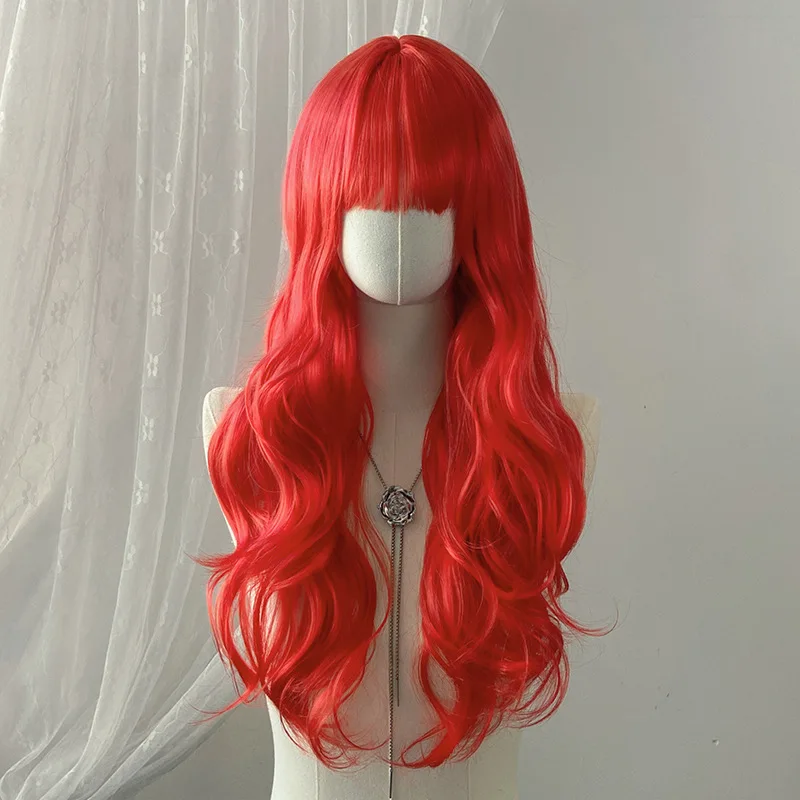 Red 26-inch Synthetic Wig with Big Waves for Halloween Cosplay, Daily Costume, Holiday Wig, High-Temperature Hair Accessory