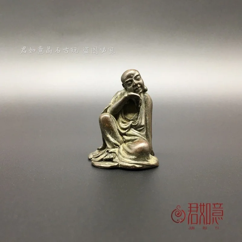 Solid Eighteen Figurine Meditating Arhat Buddha Tea Pet Statue Brass Artifact Collection