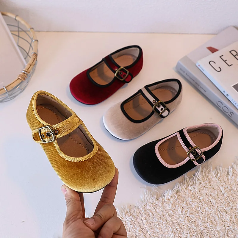 Spring Autumn High Quality Velvet Baby Girls Dance Shoes Fashion Mary Jane Children Casual Shoe Princess Party Kids Flats
