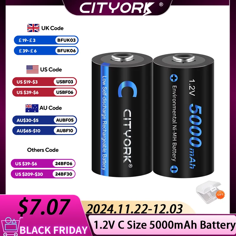 CITYORK 1.2V akumulator rozmiar C 5000mAh Ni-MH LR14 R14 baterie C ogniwo do kuchenki gazowej latarka radio + ładowarka USB