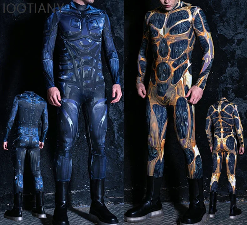 

IOOTIANY Unisex 3d Printing Cyberpunk Mechanical Armor Muscle Bodysuit Halloween Festival Party Performance Cosplay Costume Set