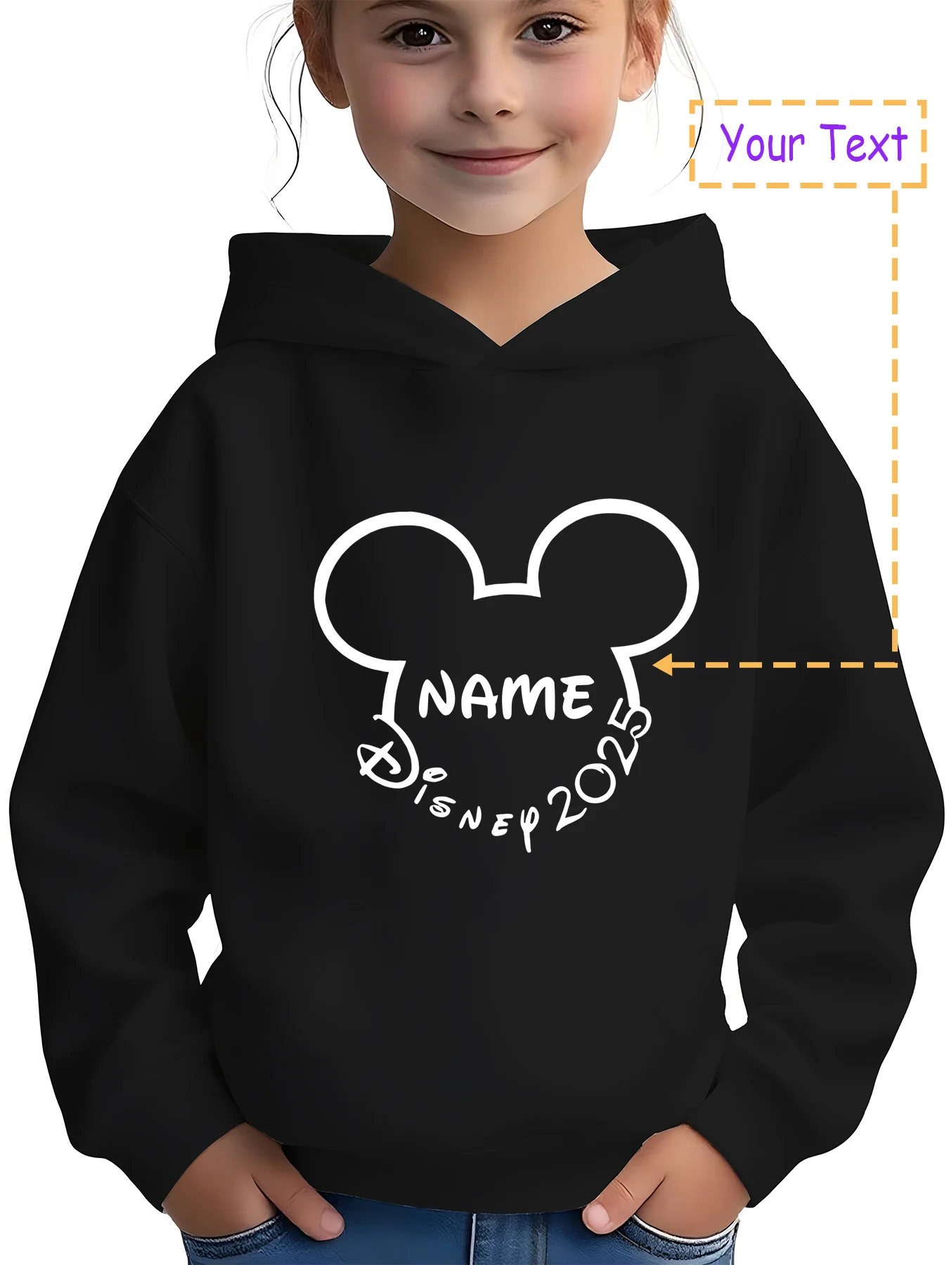 

MINISO 2025 Mickey Mouse Commemorative Hoodie - Mickey Mouse's head frames your name and year, perfect for New Year's Eve or eve