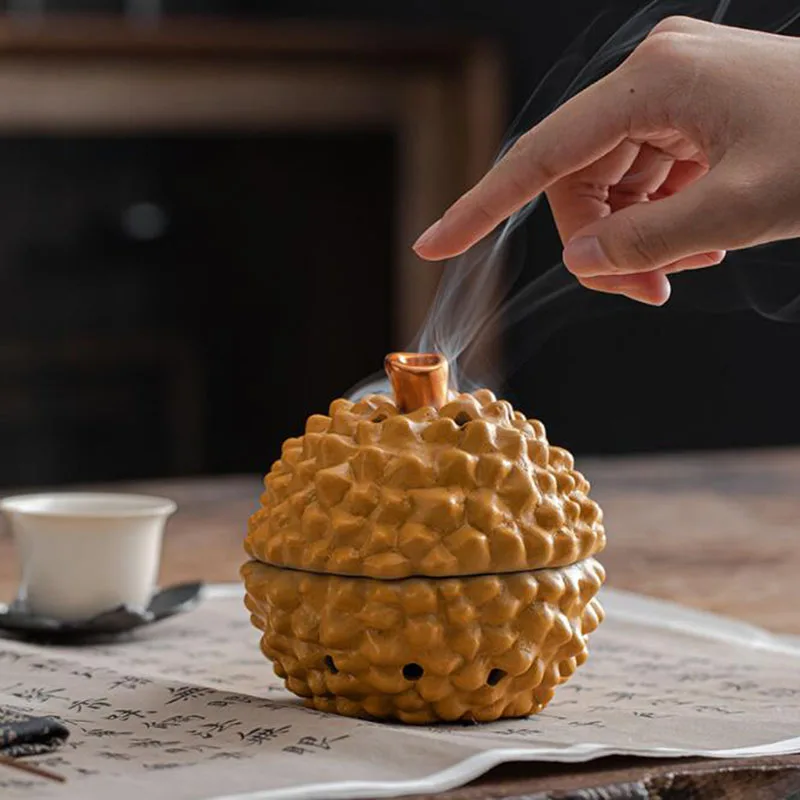 Porcelain Durian Fruit Design Coil Incense Holder Aroma Burner Sandalwood Incense Burner for Living Room Home Decor