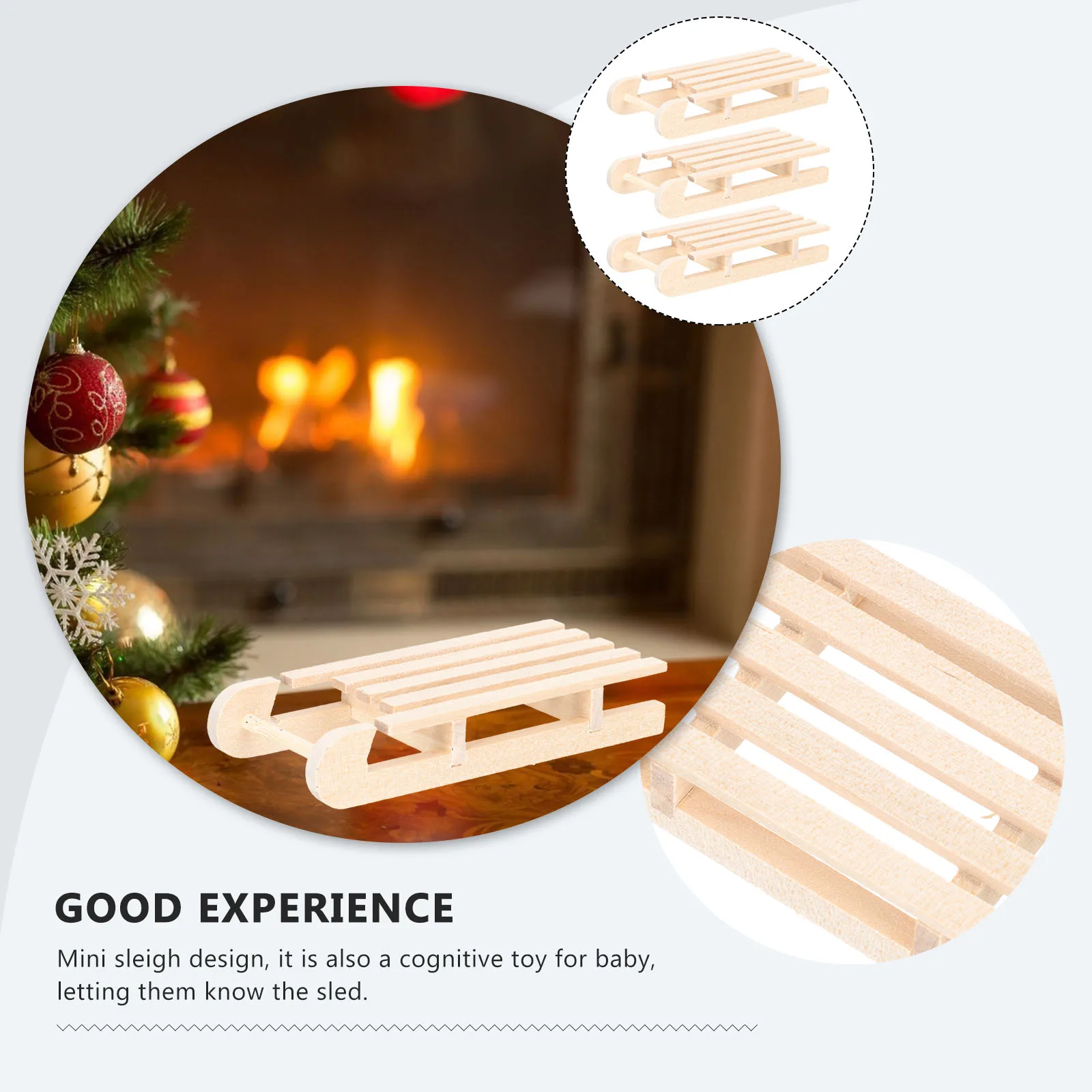 

3 Pcs Solid Wood Sleigh Christmas Decoration Mini Wooden Sled Unfinished Craft Home Tabletop nament Xmas Sleigh Decorations Wood