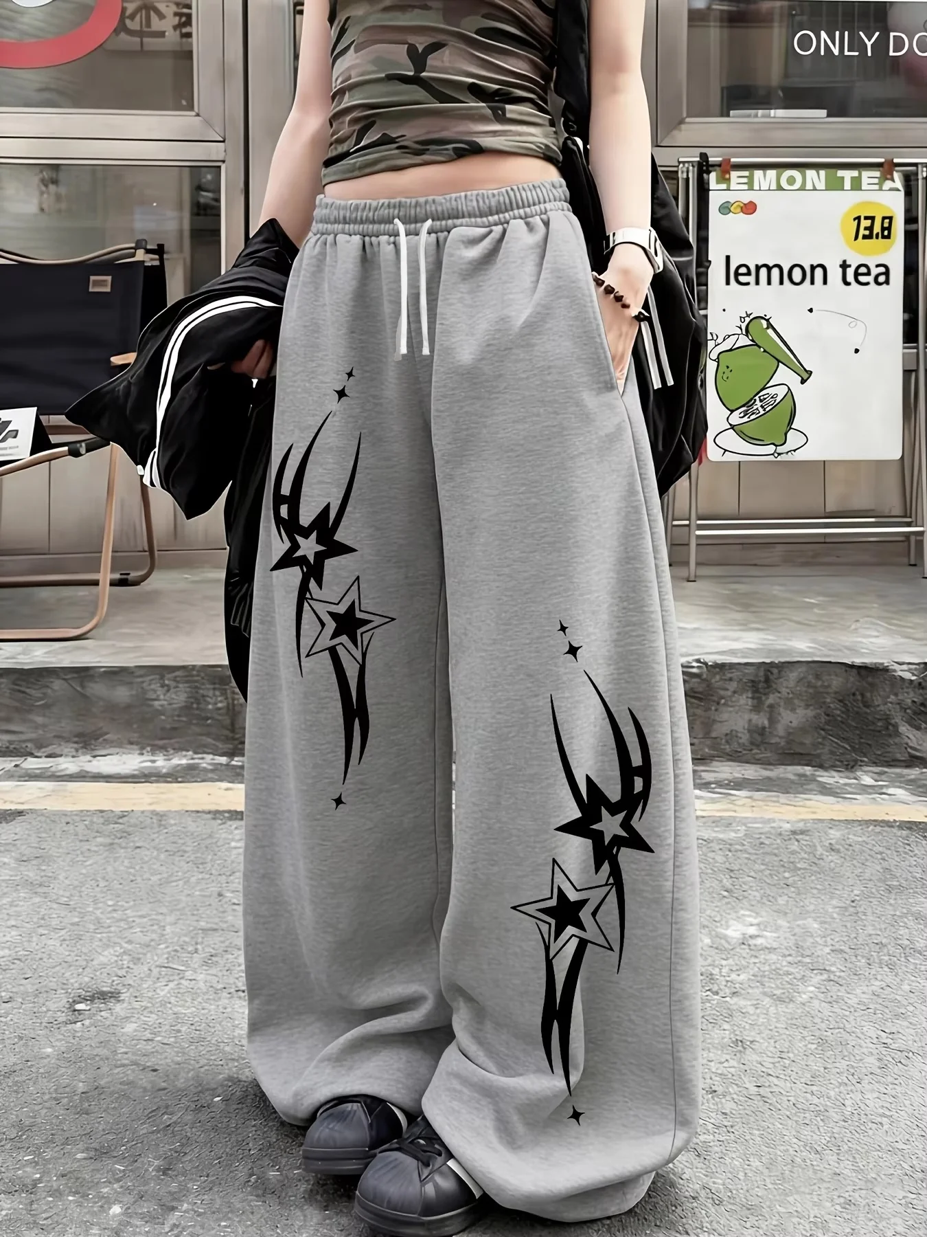 2026 Damen Street-Style Casual Jogginghose mit Sternen-Print Neuheiten für Sommer Herbst Fleece Locker Sitzend Streetwear Oversized – Detail 8