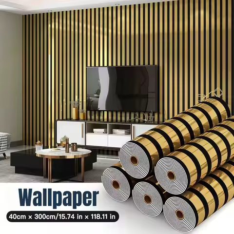 Luxurious Golden Grid Stripe Self-Adhesive Wallpaper Home Decor Thickened Foam Mirror Glossy Self Adhesive Wall Stickers Kitchen