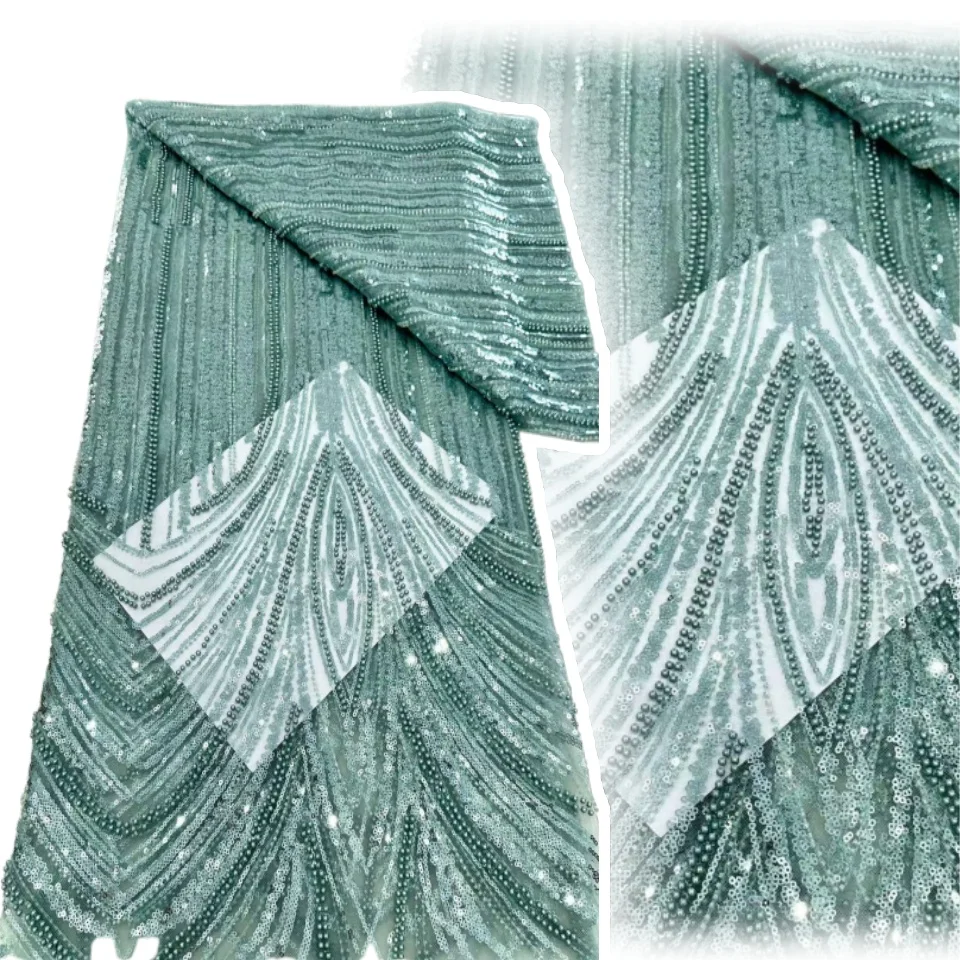 

French Luxury Beaded Lace Fabric High Quality 5 Yards Bride Wedding Dress African Lace Fabric Wedding Dress for Women AH1234