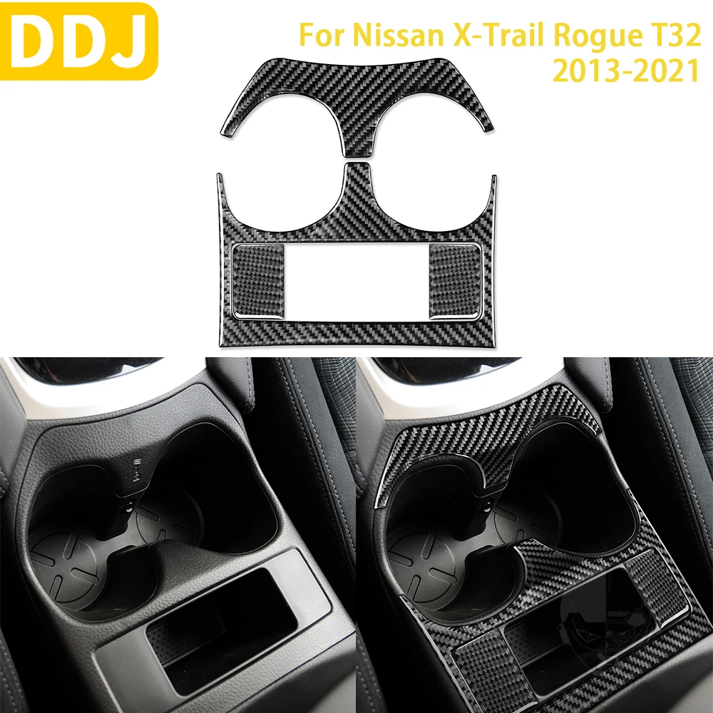 

For Nissan X-Trail Rogue T32 2013-2021 Accessories Carbon Fiber Interior Car Cup Holder Panel Trim Sticker Decoration