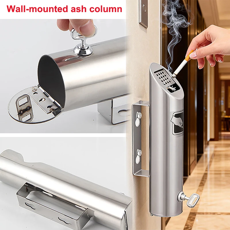 

Public Ashtray Wall-Mounted Ash Cylinder Column Smoking Ashtray 201 Stainless Steel Cigarette Ash Bin for Hotels Shopping Malls