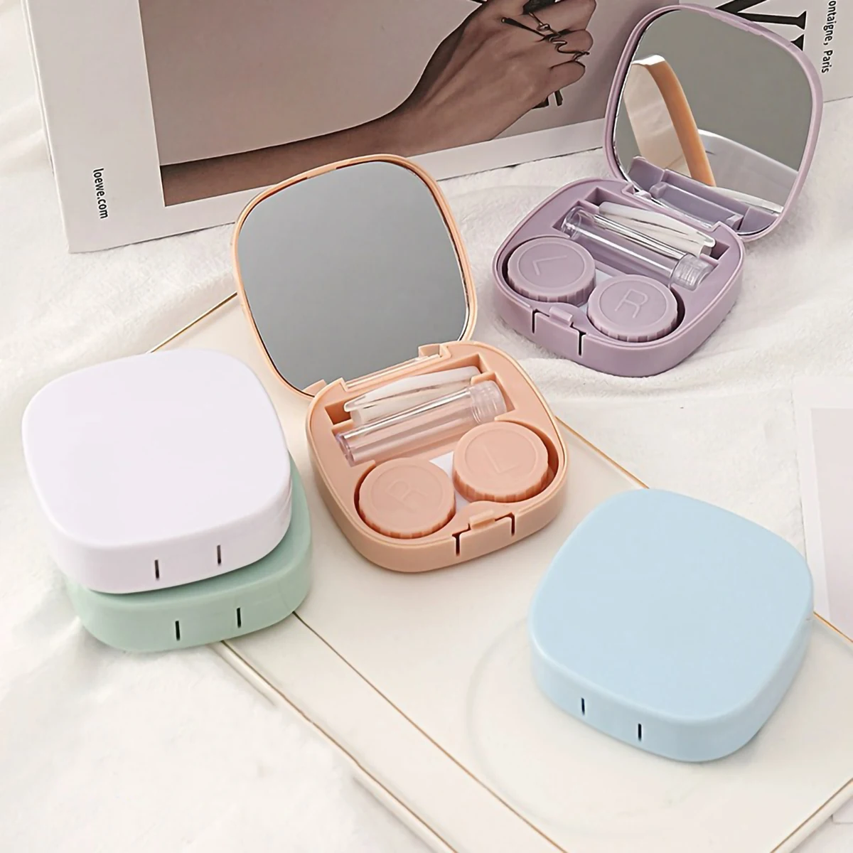 Simple macaroon contact lens box Cosmetic Contact Lenses box portable compact high value storage box, practical and simple