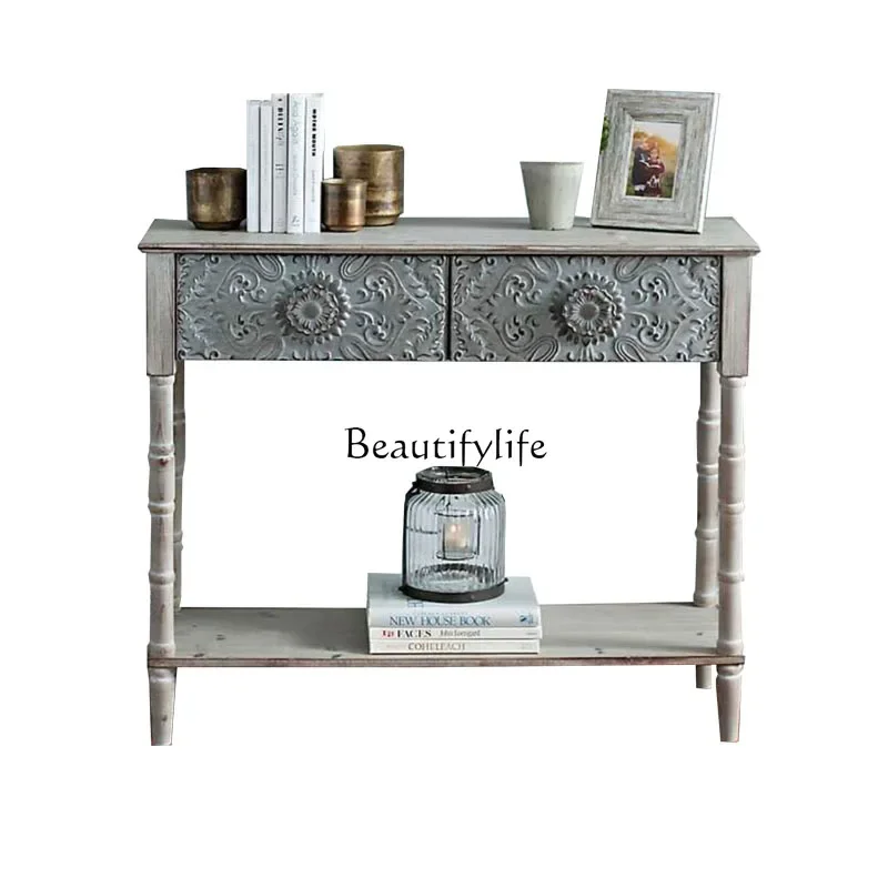 

X4 French retro old porch table home art carving American country wall solid wood porch cabinet