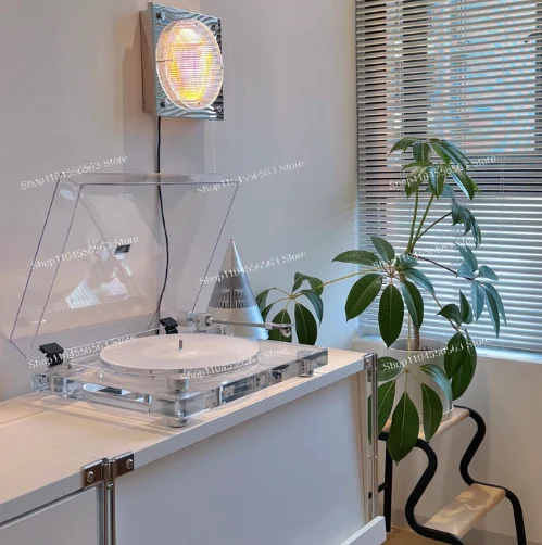 X10 vinyl record player has a high-level sleek appearance with transparent and luminous retro design.