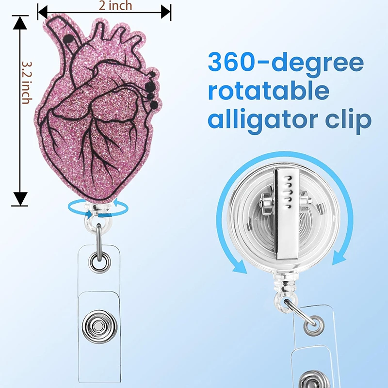 

Retractable Heart-shaped Badge Reel Acrylic Easy-to-pull Buckle Anti-lost Nylon Cord Name Badge Lanyard Clasp ID Card Holder