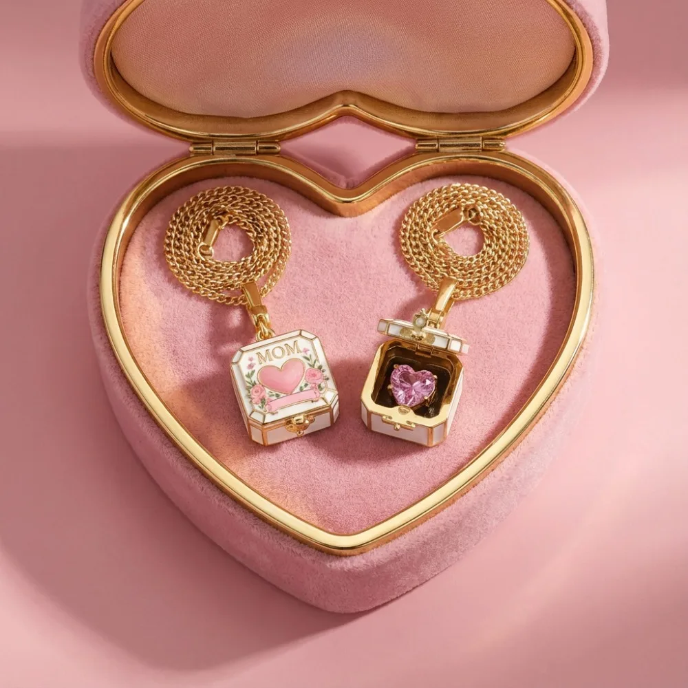 Mom Square Openable Locket Pendant Necklace Fashion Versatile Clavicle Chain 18K Gold Plated Jewelry For Women New Year Gift