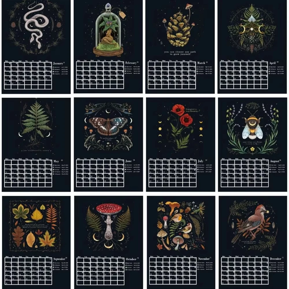 

Календарь в стиле темного леса Межзвездный темный визуальный научный вентилятор Эксклюзивный дизайн Тематическое украшение для записи даты Двойная функция