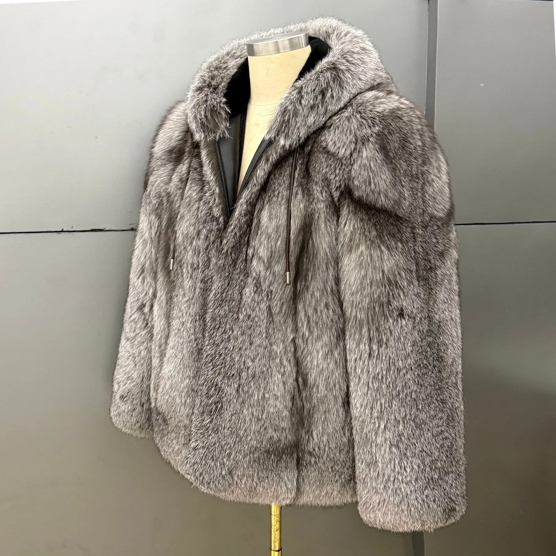 Men Real Fur Coats Natural Fox Fur Jackets Hooded Zipper Coat Thick Streetwear Jacket Winter Casual Full Sleeve Outerwear