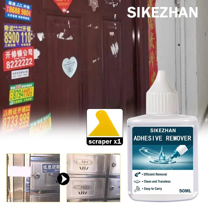 Adhesive Remover with Scraper – Fast Sticker/Label/Tape Residue Cleaner, Traceless, Safe for Glass/Metal/Plastic