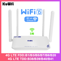 KuWFi CAT4 4G LTE Router 300Mbps 2.4G Wireless Wi-Fi6 Router 4x Ethernet Port with External Antenna USIM Slot Up to 32 Users VPN