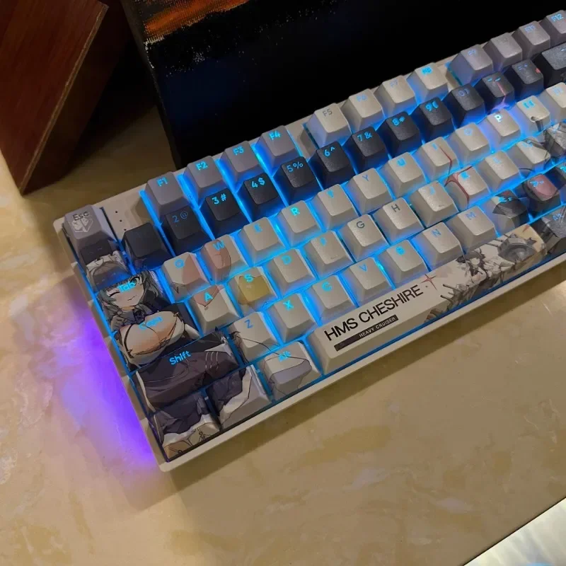 Imagem -04 - Azur Lane Hms Cheshire Keycaps Custom Bonito Pbt Cherry Perfil Key Cap Gaming Rainbow 75 Acessórios Teclado Mecânico do Escritório Presente