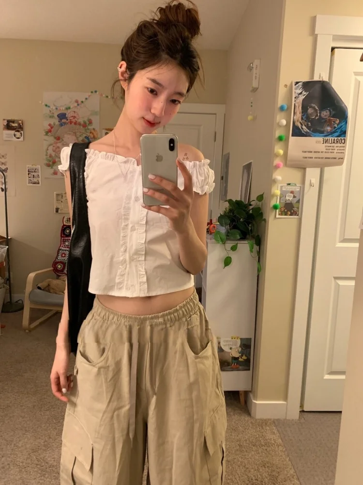 Haut amincissant coréen Sle Sweet Simple Pure Desire Bubble Sve One oulder irt pour jeunes femmes ort Sve coupe droite