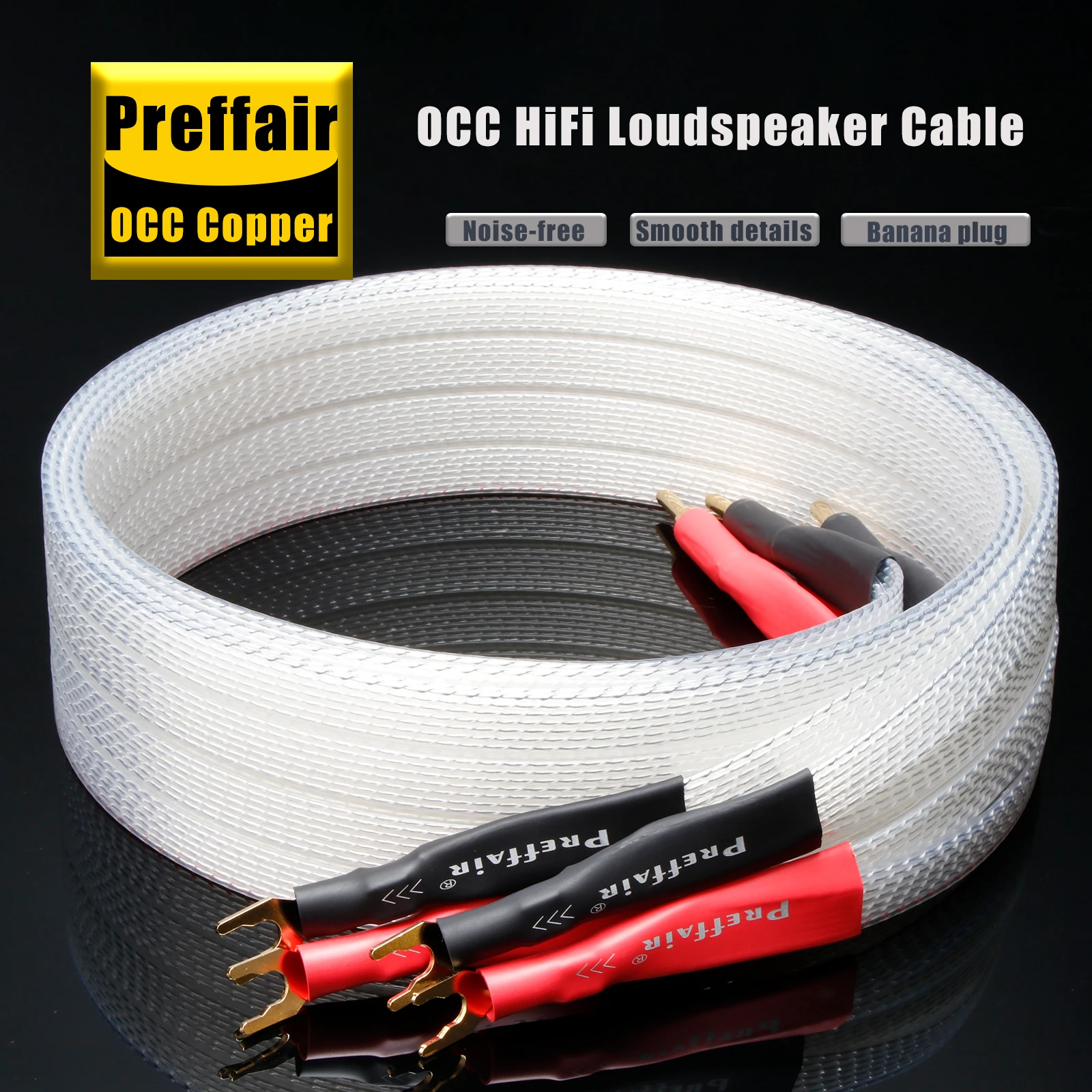 Speaker Cable Hi end OCC Silver Plated Flat Audiophile Speaker Cable Amplifier Speaker Wire with Gold Plated Banana Spade Plug