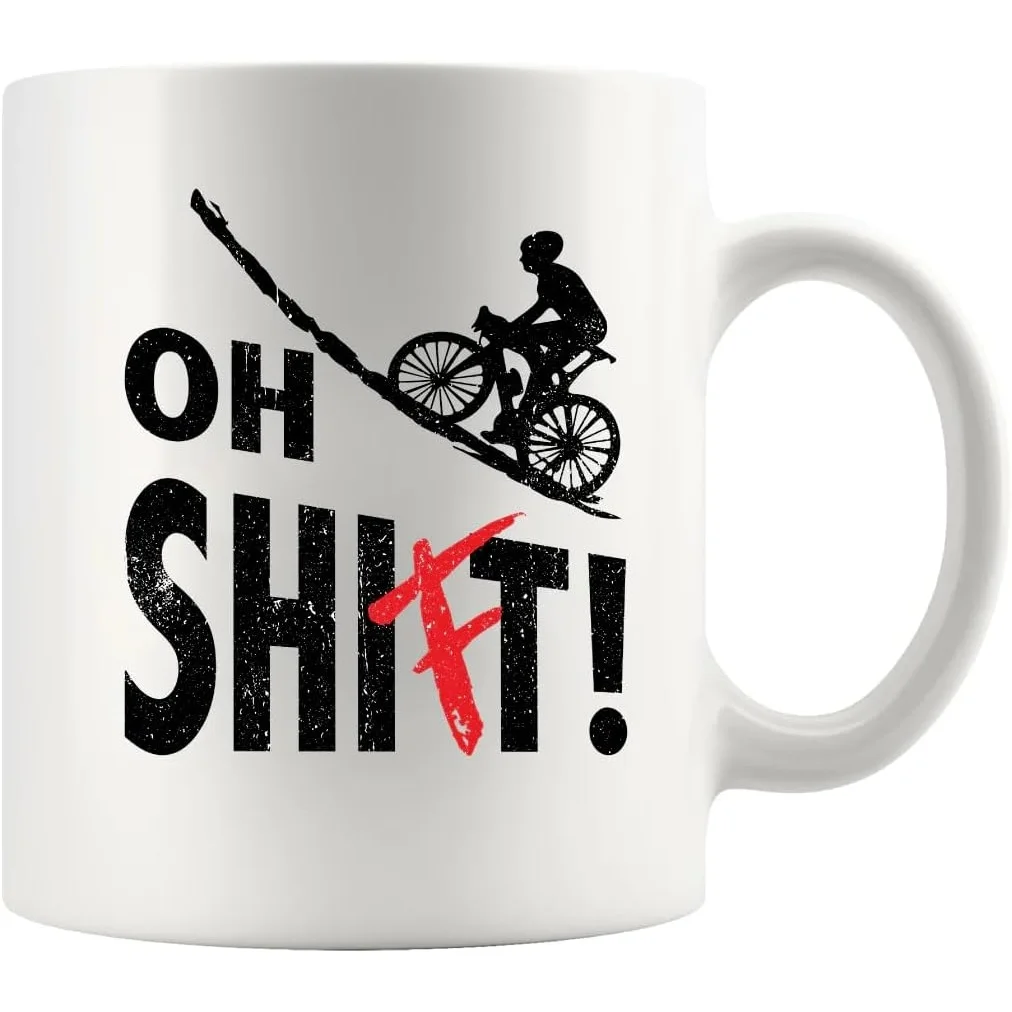 Oh Shift Biker Mug - Funny Motorcycle & Bicycle Themed Ceramic Cup with Gear Shift Lettering, Suitable for Men Women Cyclists, G