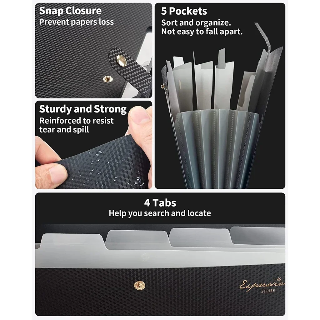 توسيع مجلد الملفات، 5 مجلدات جيب للمستندات، منظم الورق المحمول للوازم المكتبية المدرسية، حجم A4 #5