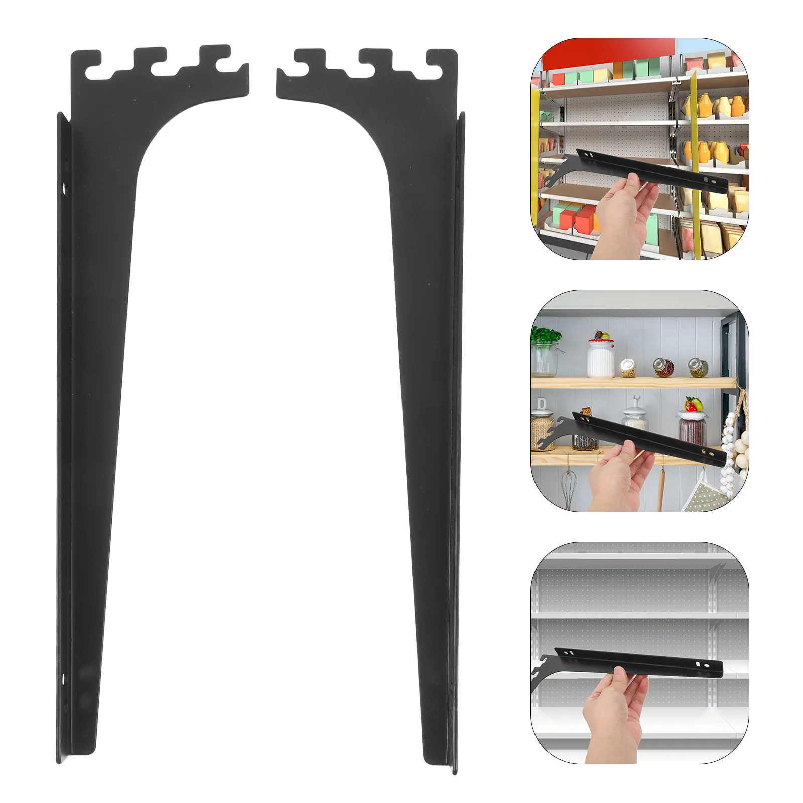 

2Pcs Adjustable Black Metal Shelf Brackets Heavy Duty Wall Mount Shelf Track System Floating Support Bracket for Tempered Glass