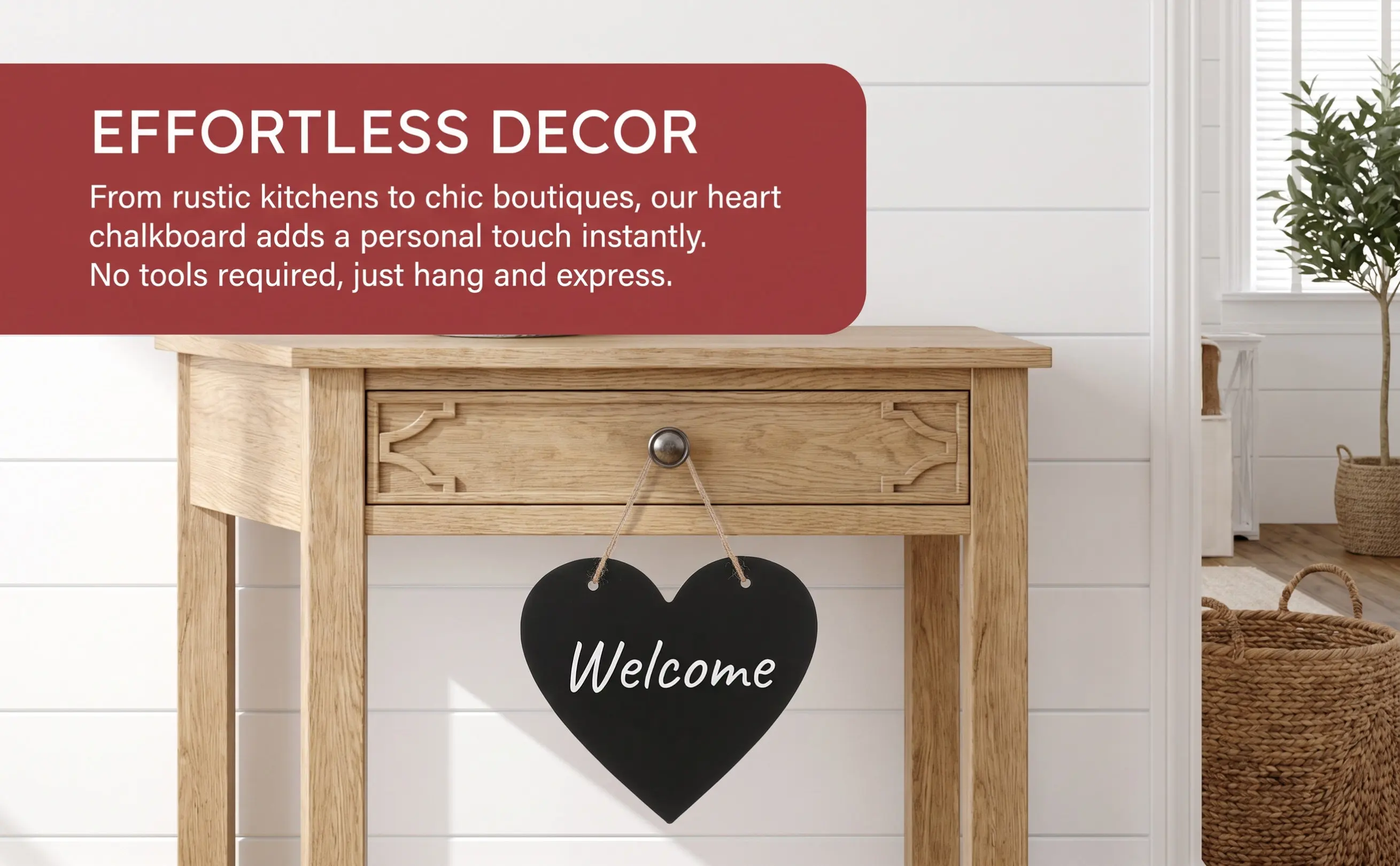 Wooden Heart Chalkboard Hanging Blackboard Signs for Wedding Messages Lightweight Mini Chalkboards with Jute Rope Decorative