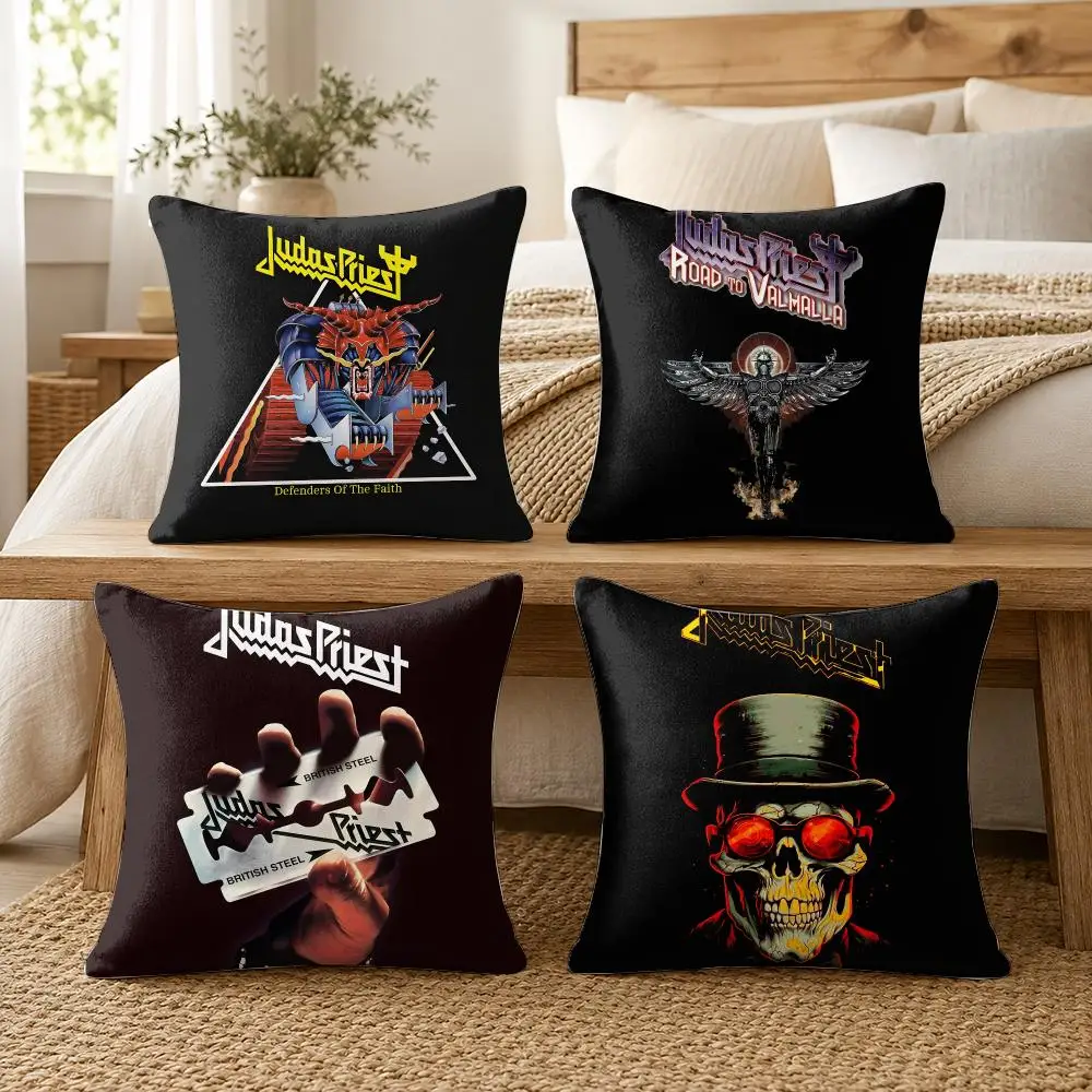 Rock Band J-Judas P-Priest Cushion Cover Soft Short Plush Pillow Cover Smooth Cozy Texture Cushion Case Home Decor