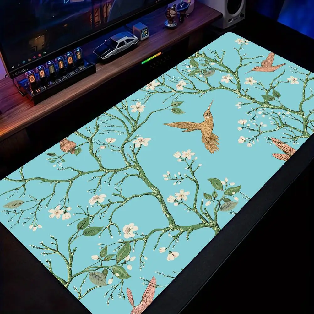 Mauspad im Retro-Stil mit Vogelthema, Schreibtischunterlage, Gaming-Matten, rutschfeste Gummiunterseite, Gamer-PC-Zubehör, Tastatur, erweiterter Mauspad-Teppich