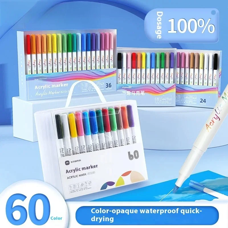 

Acrylic Marker Quick Drying Impermeable Waterproof 60 Color Non Toxic Doodle Pen Art Marker Set For Elementary School Students