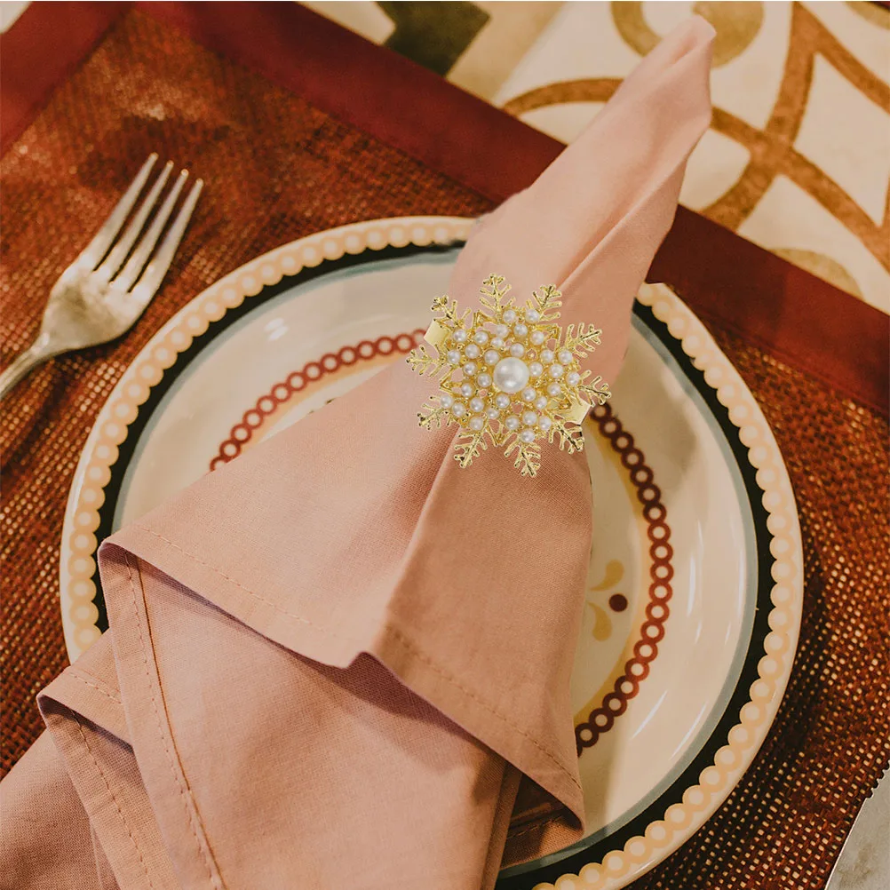 

6pcs Napkin Rings Elegant Alloy Buckles Christmas Decorative Holders Banquet Supplies Snowflake Design Table Gifts