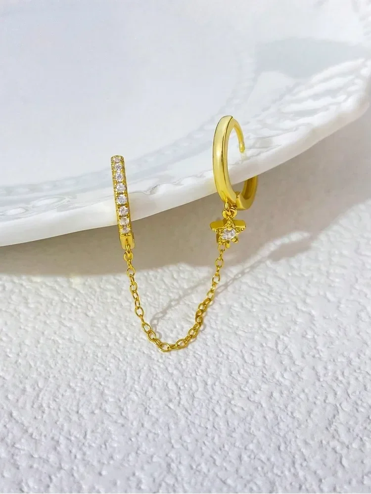 925 فضة مزدوجة هوب سلسلة الزركون إسقاط أقراط للنساء المشاركة الزفاف الفاخرة موضة عالية الجودة غرامة مجوهرات