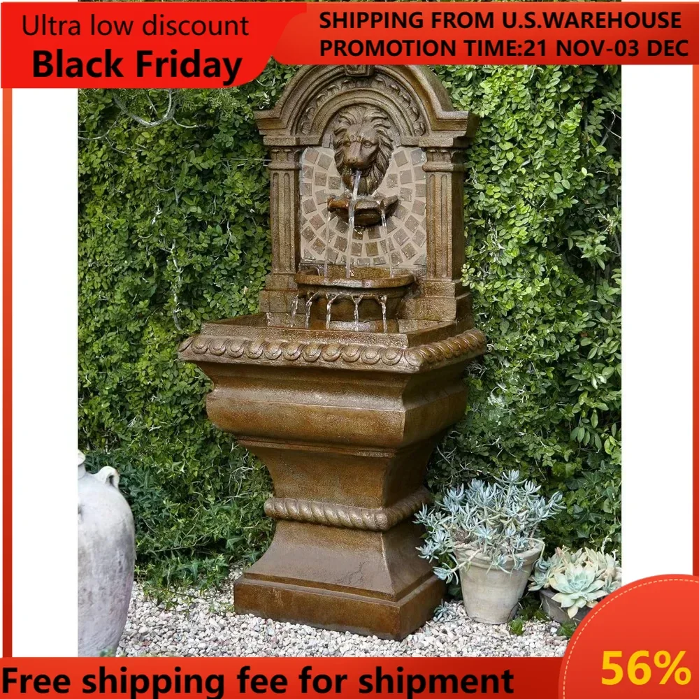 Royal Lions Head Mediterranean Outdoor 3 Tiered Wall Water Fountain 51