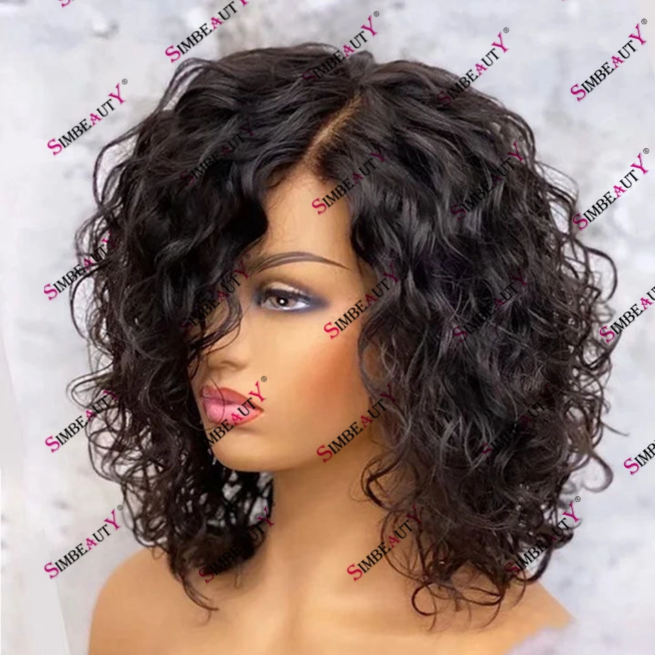 Glueless Lace Front Short Bob Natural Curl 100% Human Hair Wigs for Black Women 150 Density Brazilian Remy Hair 13x6 Lace Wig