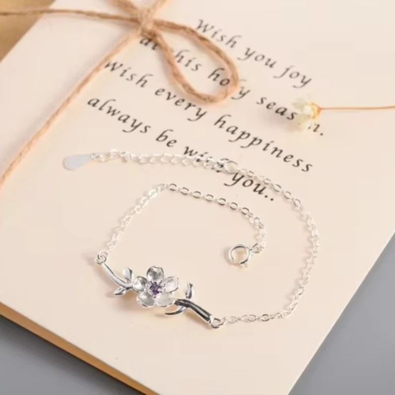 Personality New Art 925 Sterling Silver Jewelry Female cherry blossom tree branches High-quality Popular Bracelet