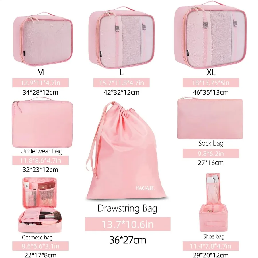 8 Set Packing Cubes Lage Packing Organizers for Travel Accories Blush Pink