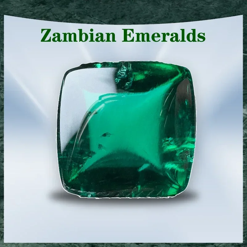 Lab Grown Zambian Emeralds Selectable AGL Certificate Hydrothermal Square Cushion Smooth Surface with Cracks Inclusions Inside