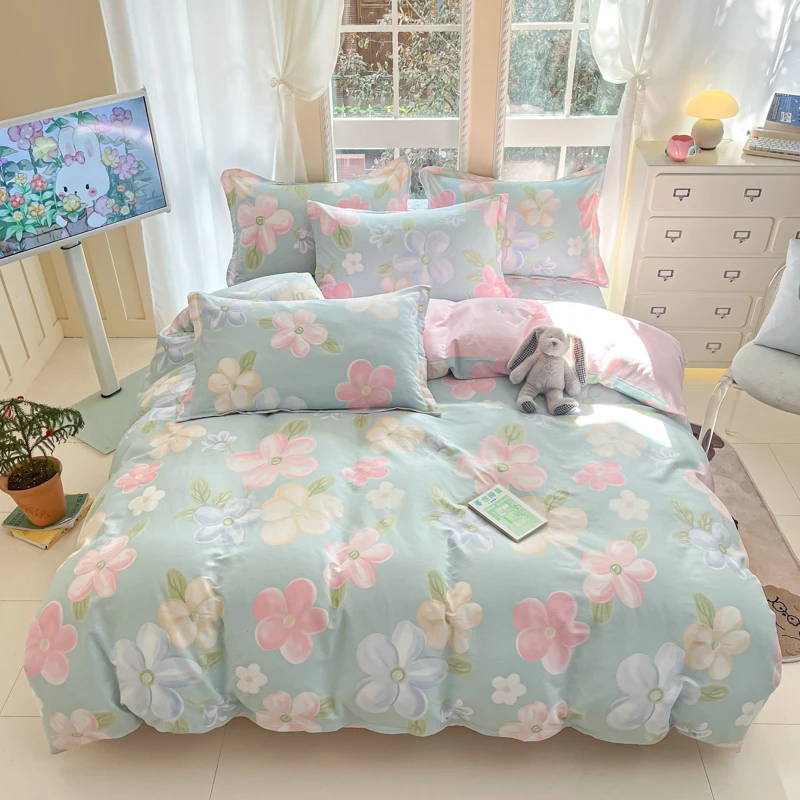 100% Cotton 3pc Printed Duvet Cover Set,Floral Soft Skin-Friendly Fabric For Single Twin Multi-Size Boy Girl Bedding Set,No Fill