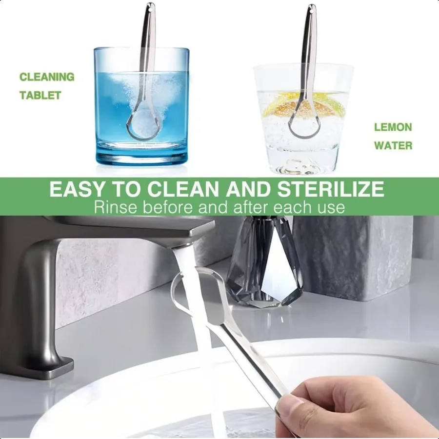 كاشطات فرش اللسان منظفات مكشطة اللسان 2 حزمة منظف اللسان واسع الرأس مع شكل ملعقة يقلل من رائحة الفم الكريهة من الفولاذ المقاوم للصدأ