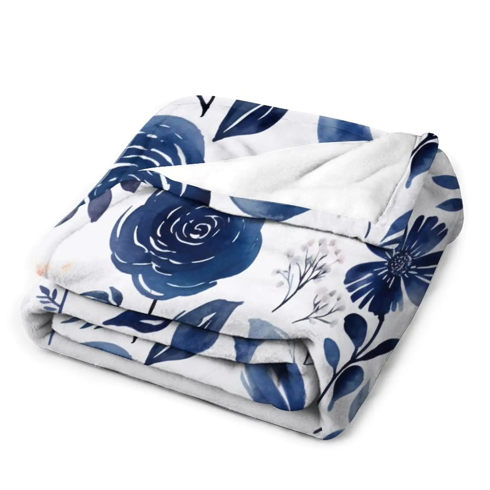 Soft Throw Blanket Boho Roses Cozy Flannel Bed Blanket Indigo Blue Navy Blanket Super Soft Flannel Bed and Sofa Blanket ﻿