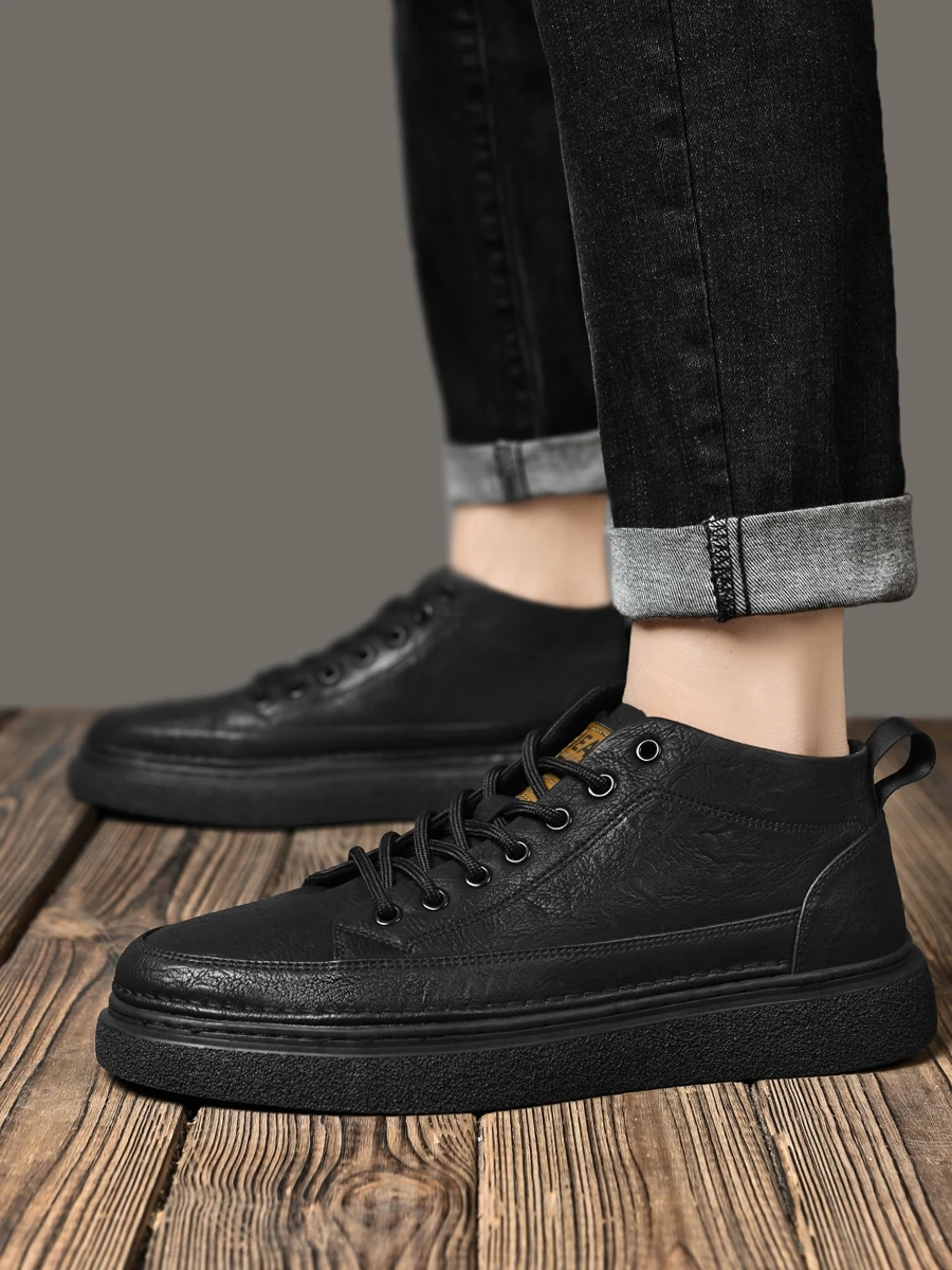 

Повседневные мужские кроссовки средней высоты в британском стиле с плоскими шнурками, легкой резиновой подошвой, дышащие, модные