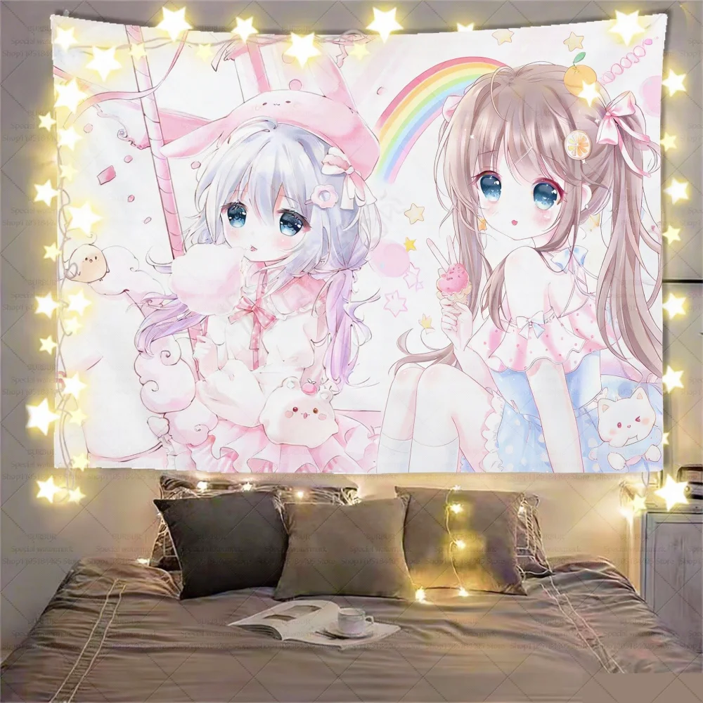 Teenager-Mädchen mit rosa Themen, Zimmer im Anime-Stil, Schlafsaal, Schlafzimmerdekoration, Einrichtung, Hintergrundstoff, warmer Wandstoff, Han