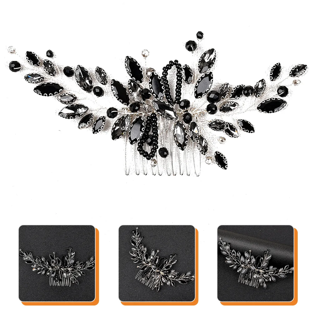 

Wedding Hair Accessories for Brides Glass Claw Comb Bridal Side Women Decorate Black Rhinestone
