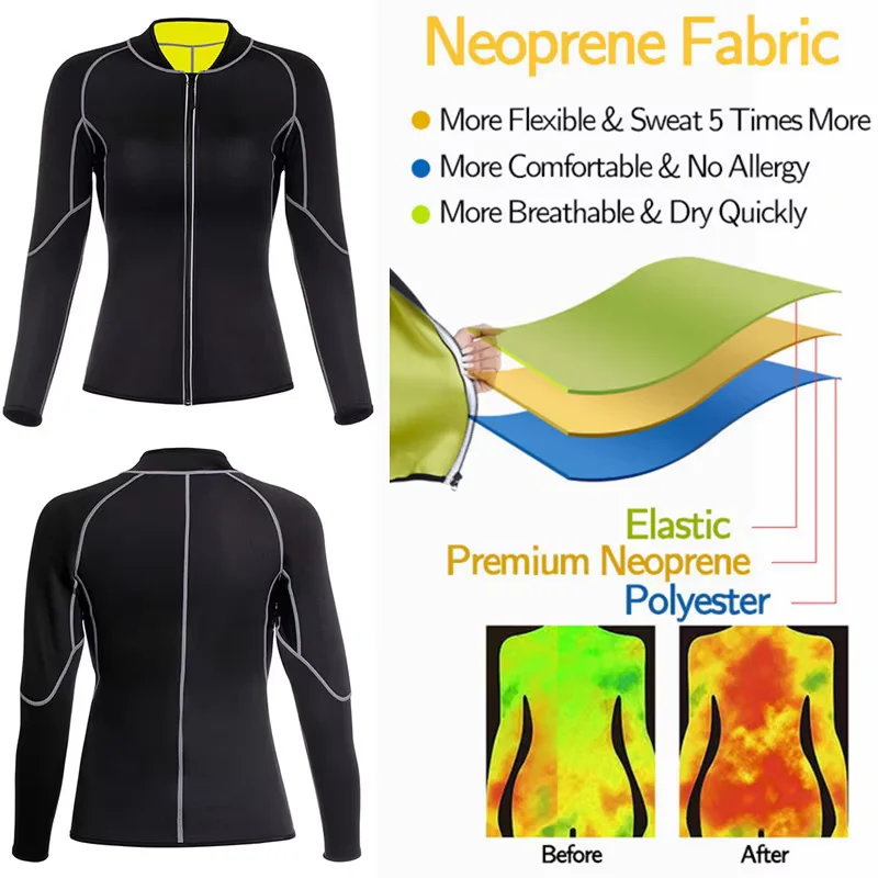 Women Exercise Sets Leggings Long Sleeves Sauna Effect Suits Compression Tops  Coat Weight  Loss Pants Fitness Workout Sets