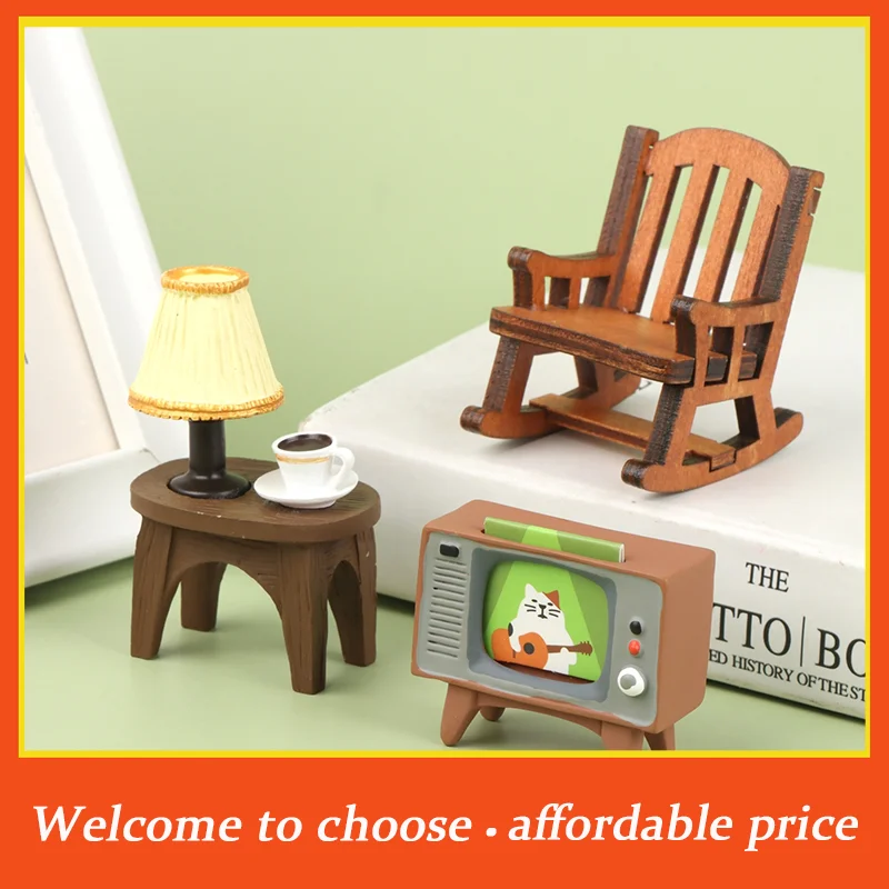 

1 шт. Миниатюрный кресло-качалка, телевизор, настольная лампа, стол, декоративные элементы из смолы, модель мебели, игрушка для кукольного домика 1:12